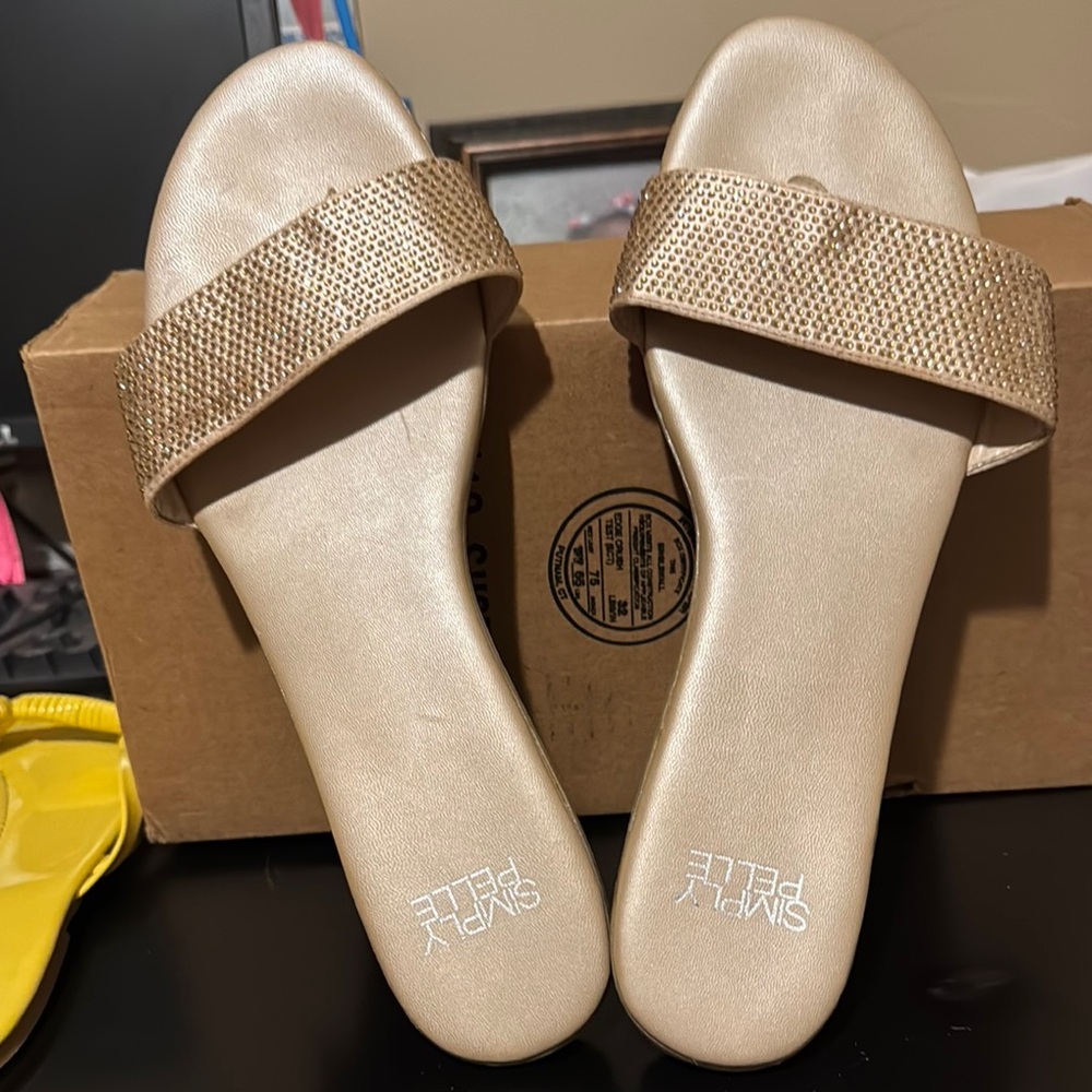 Simply Belle Gold Slide Sandals
